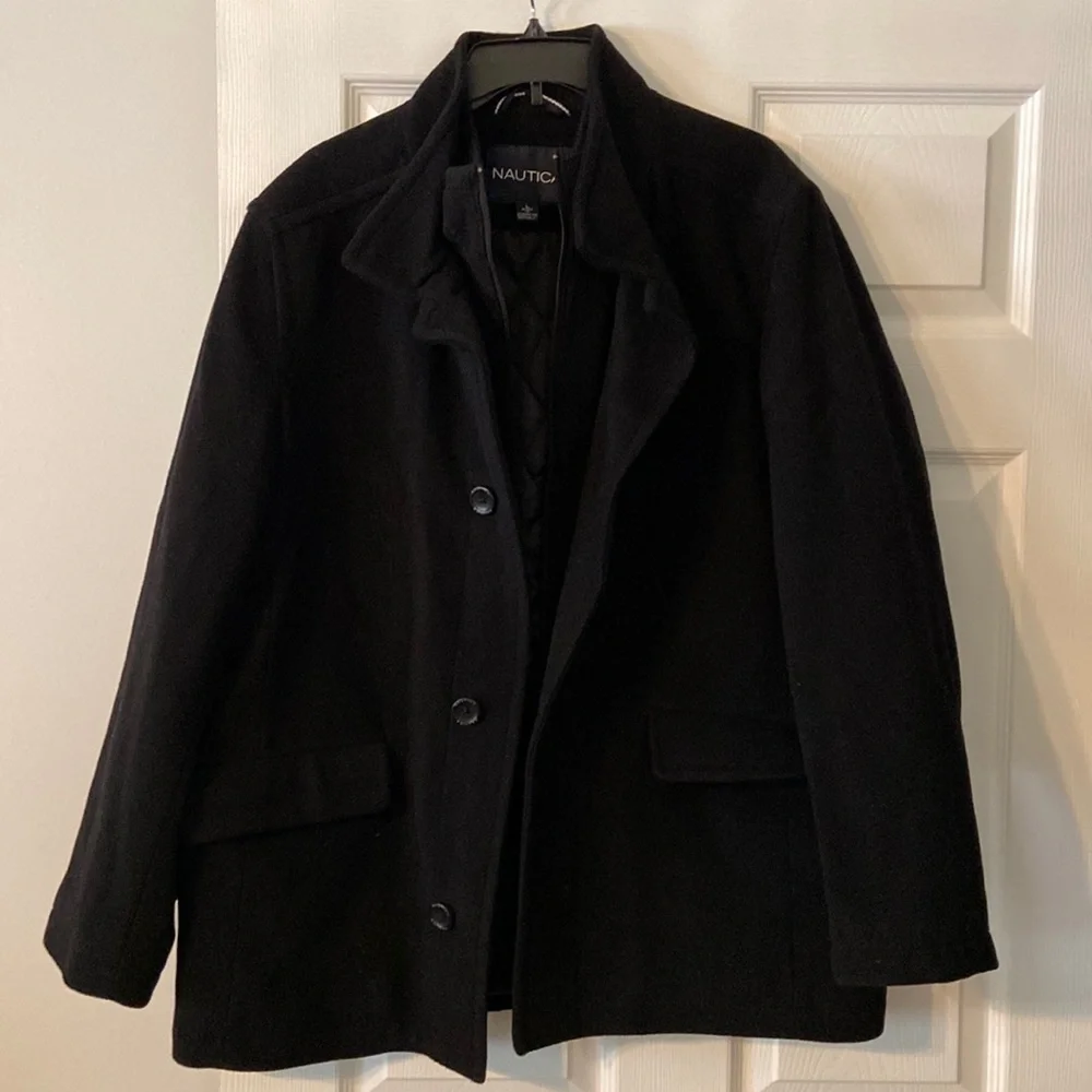 Nautica Man Wool 67% 12 % cashmere 21 Naylon Coat long 31 bust 44” - Picture 1 of 12